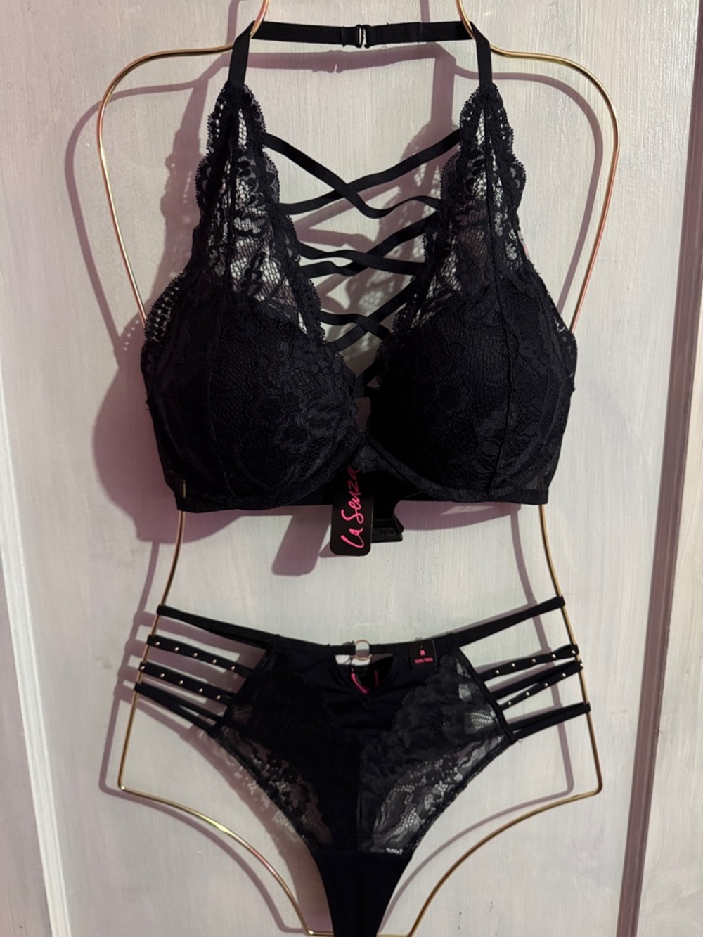 La SENZA  Lace Strappy Halter Bra & Strappy Thong